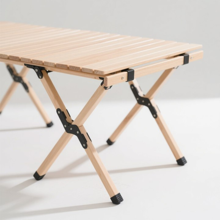 řenosný kempovací stůl v světlém dřevěném provedení