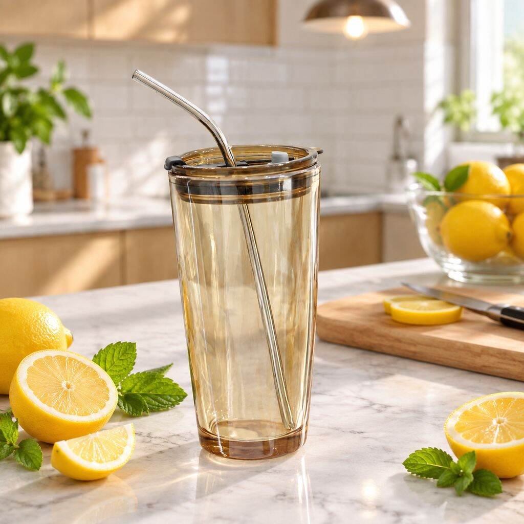 Vaso de Vidrio Aurora Boreal con Tapa y Pajita para Té y Agua