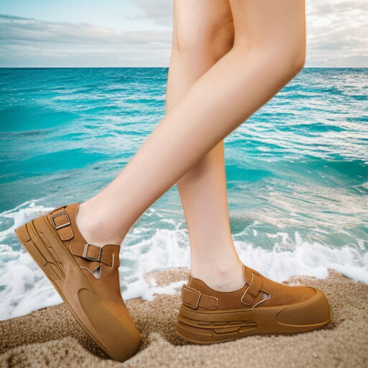 라운드 송편 디자인 통굽 슈즈 착용샷