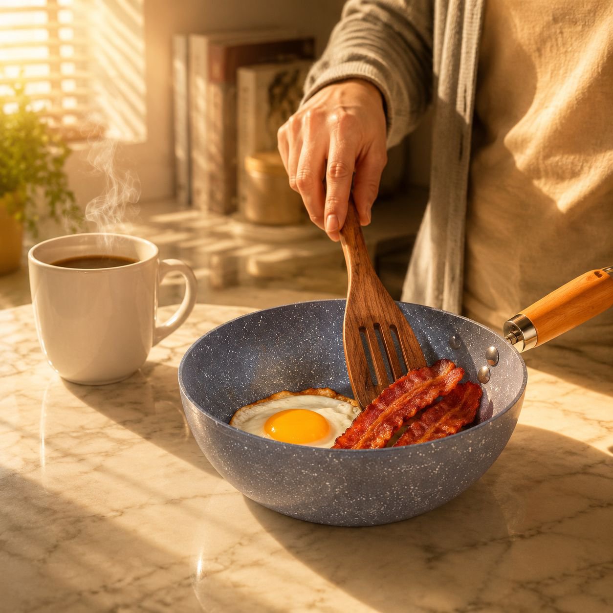 Non-stick mini frying pan with marble pattern, a stylish and affordable household mini frying pan.