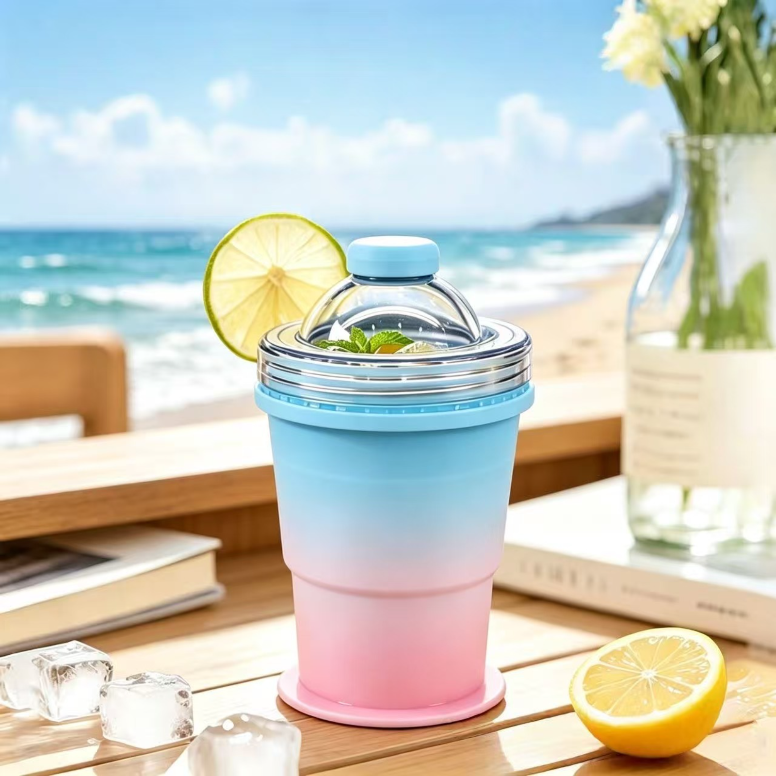 便攜摺疊冰球杯 自帶吸管 矽膠食品級製冰杯