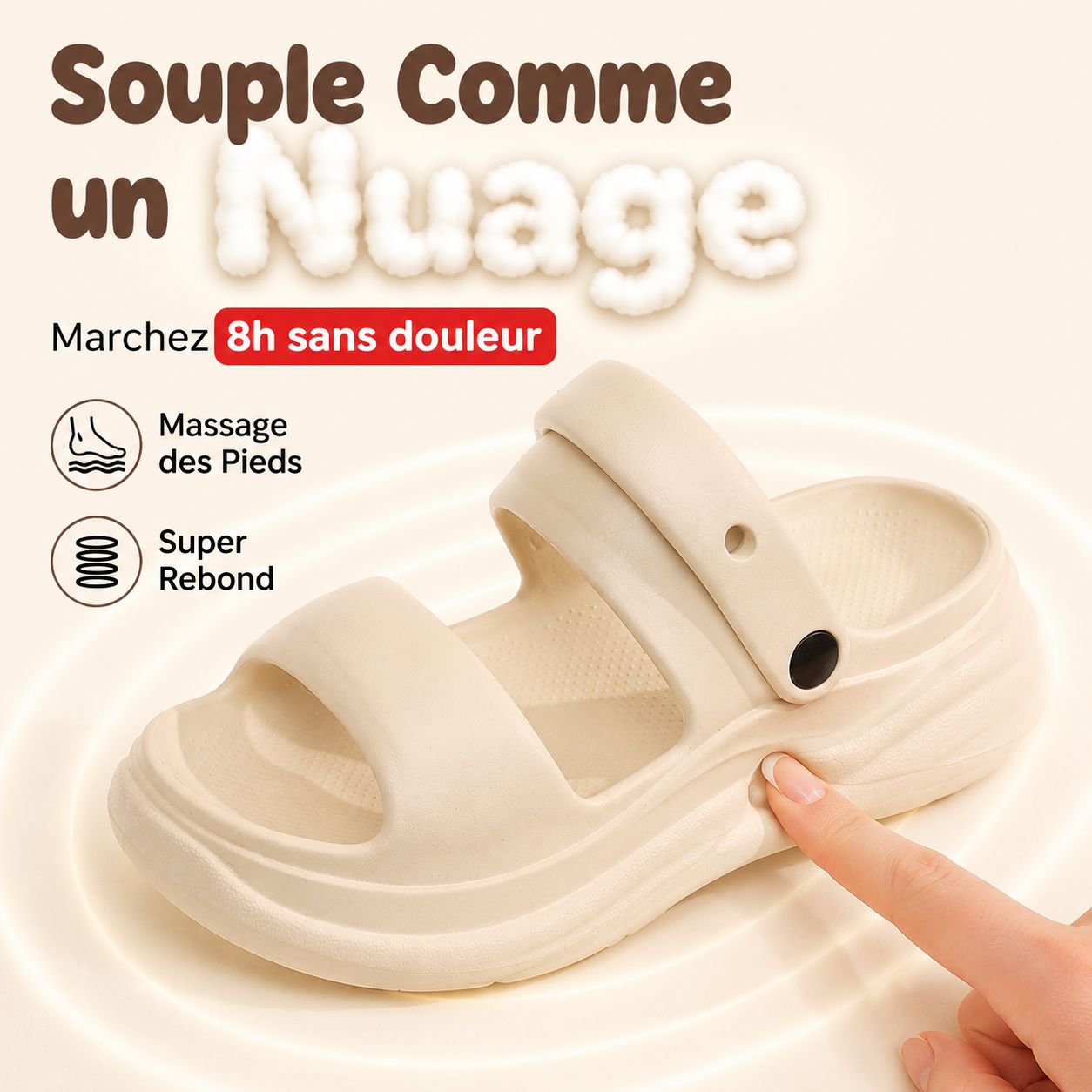 Sandales à plateforme d'été pour femme, EVA 2-en-1, double bride, légères et confortables