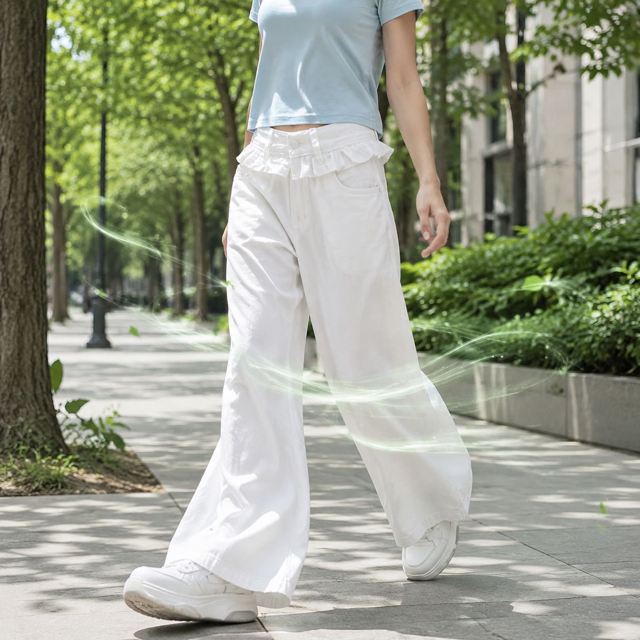 ハイウエストフリル付きワイドパンツ レディース