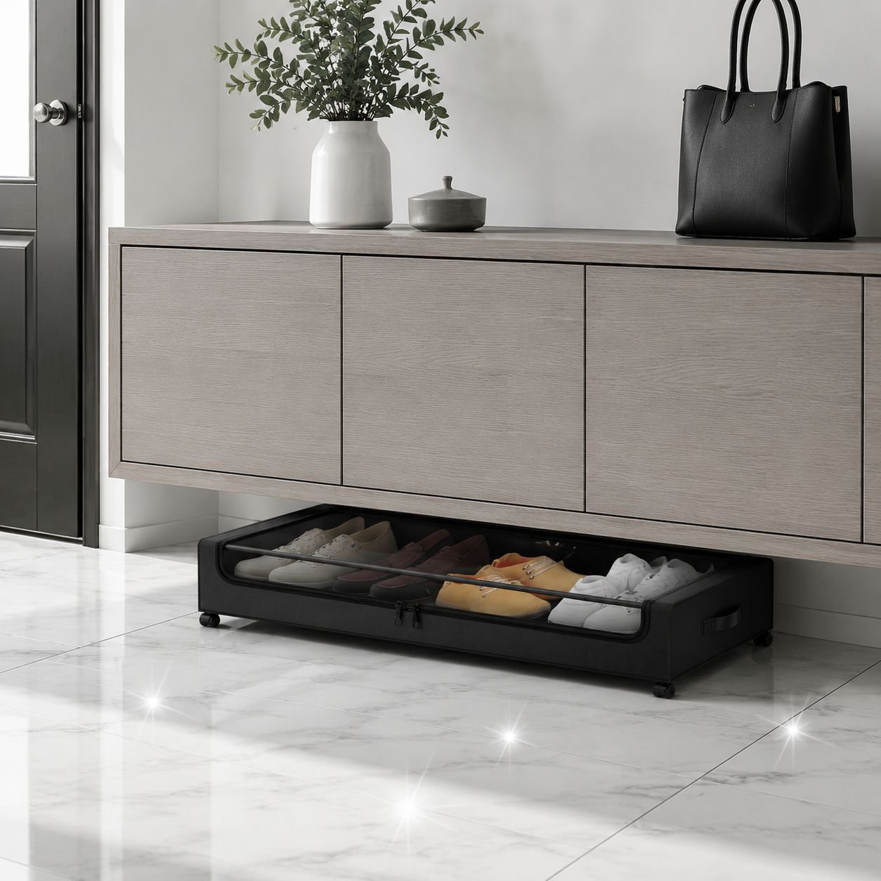 Wheeled, dustproof, covered folding under-bed storage box