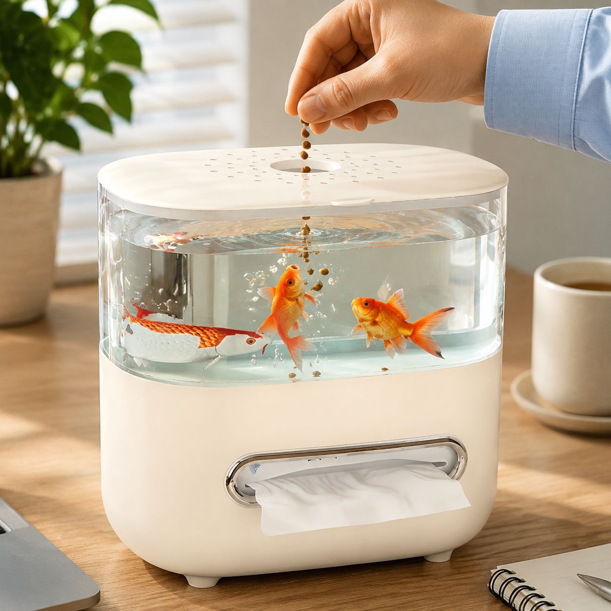 Double-layer tissue storage box for aquarium use