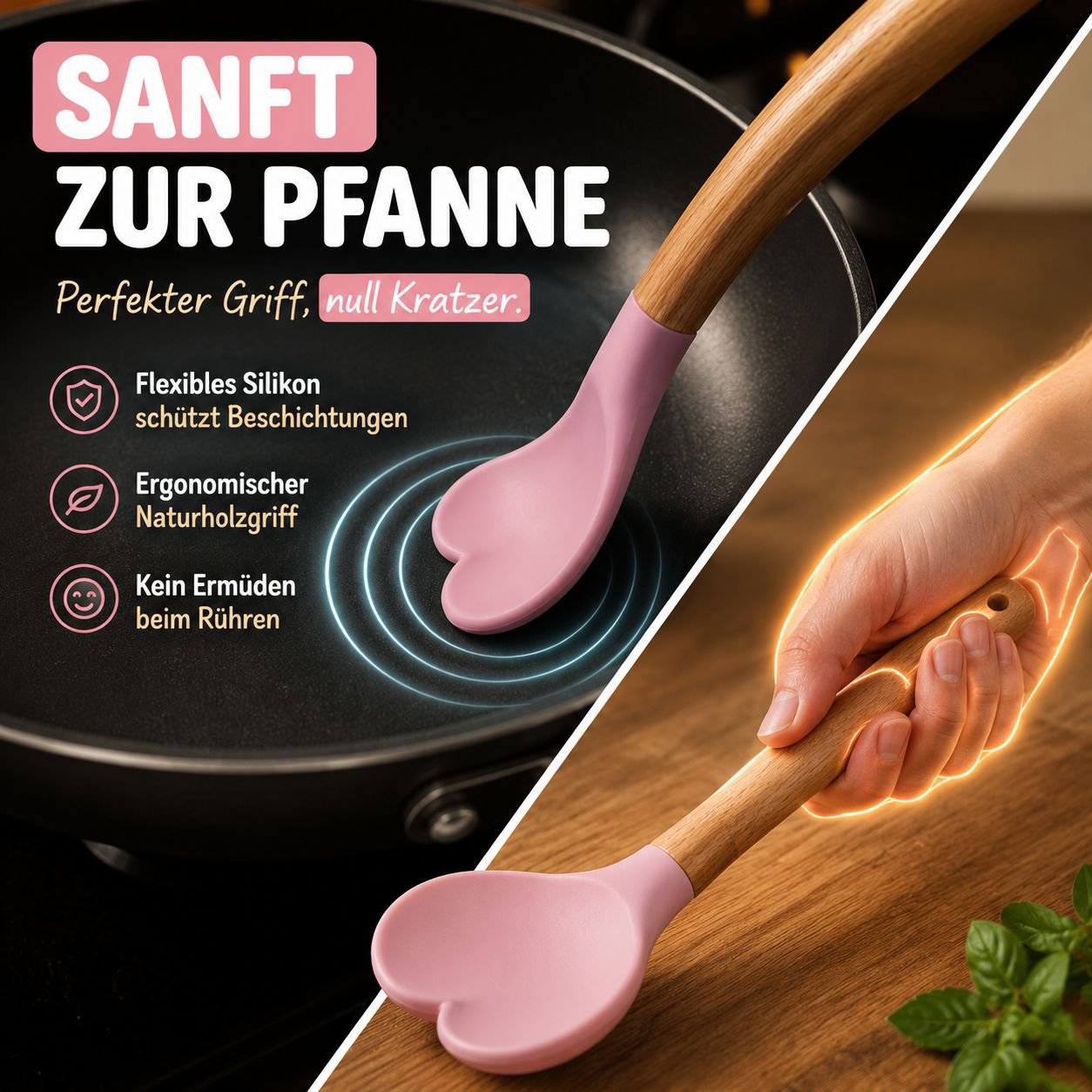 Rosa Herz-Silikonspatel 2 Stück Küchenaccessoire