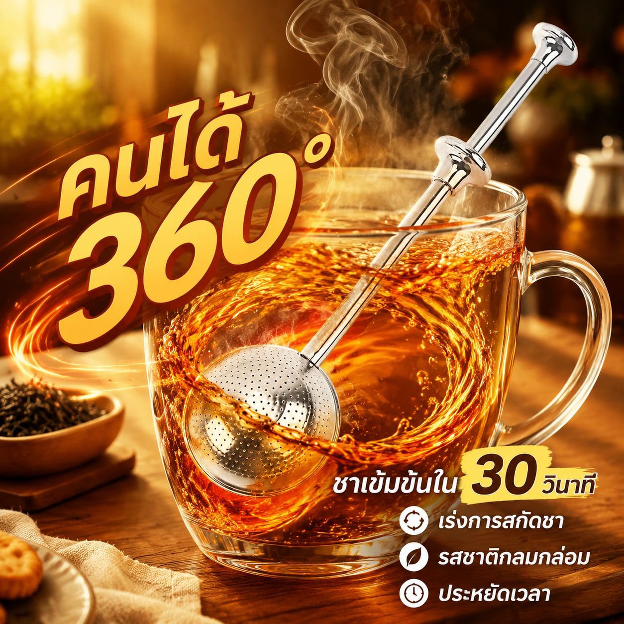 ที่กรองชาแบบขี้เกียจ สแตนเลส ด้ามยาว อุปกรณ์ชาสำหรับออฟฟิศ