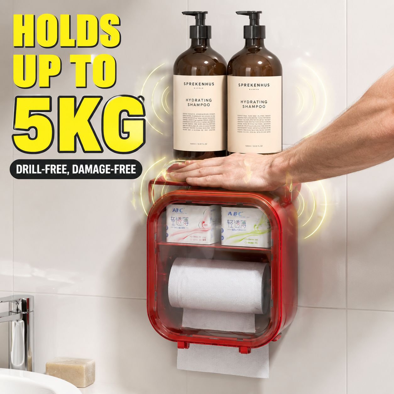 Wandhängende Saugnapf-Wasserdichte Taschentuchbox Toilettenpapier Aufbewahrungsbox