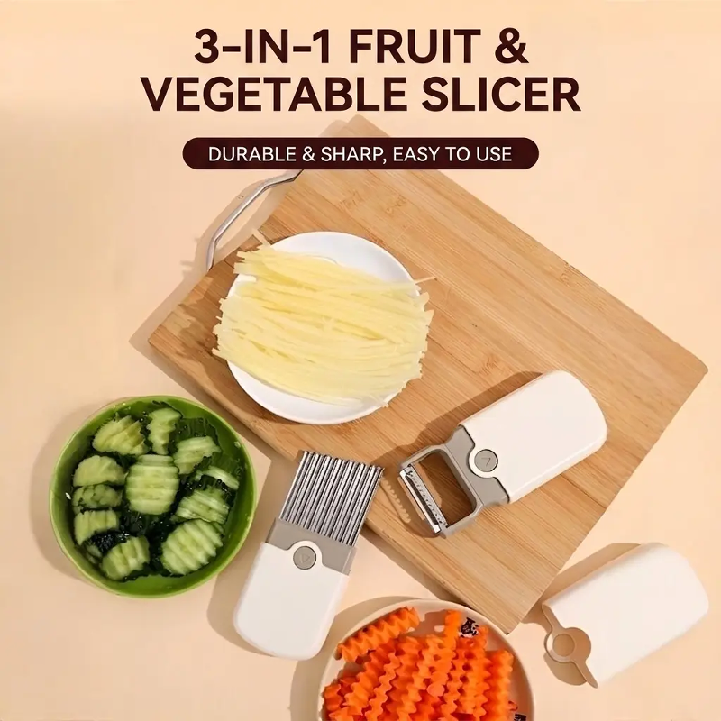 Coupe-légumes et éplucheur 3-en-1 en acier inoxydable pour fruits et légumes