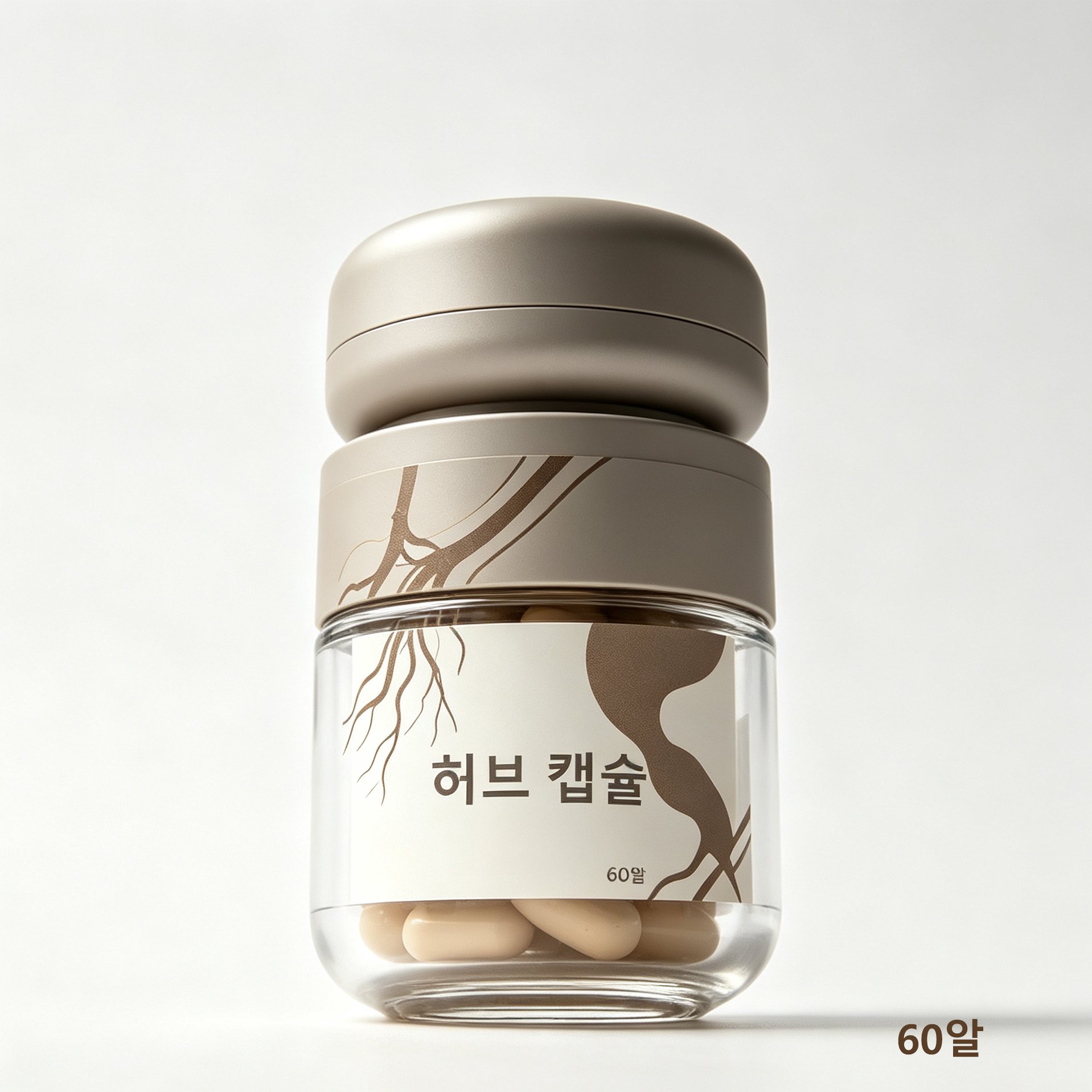 허브 건강 캡슐 병 이미지