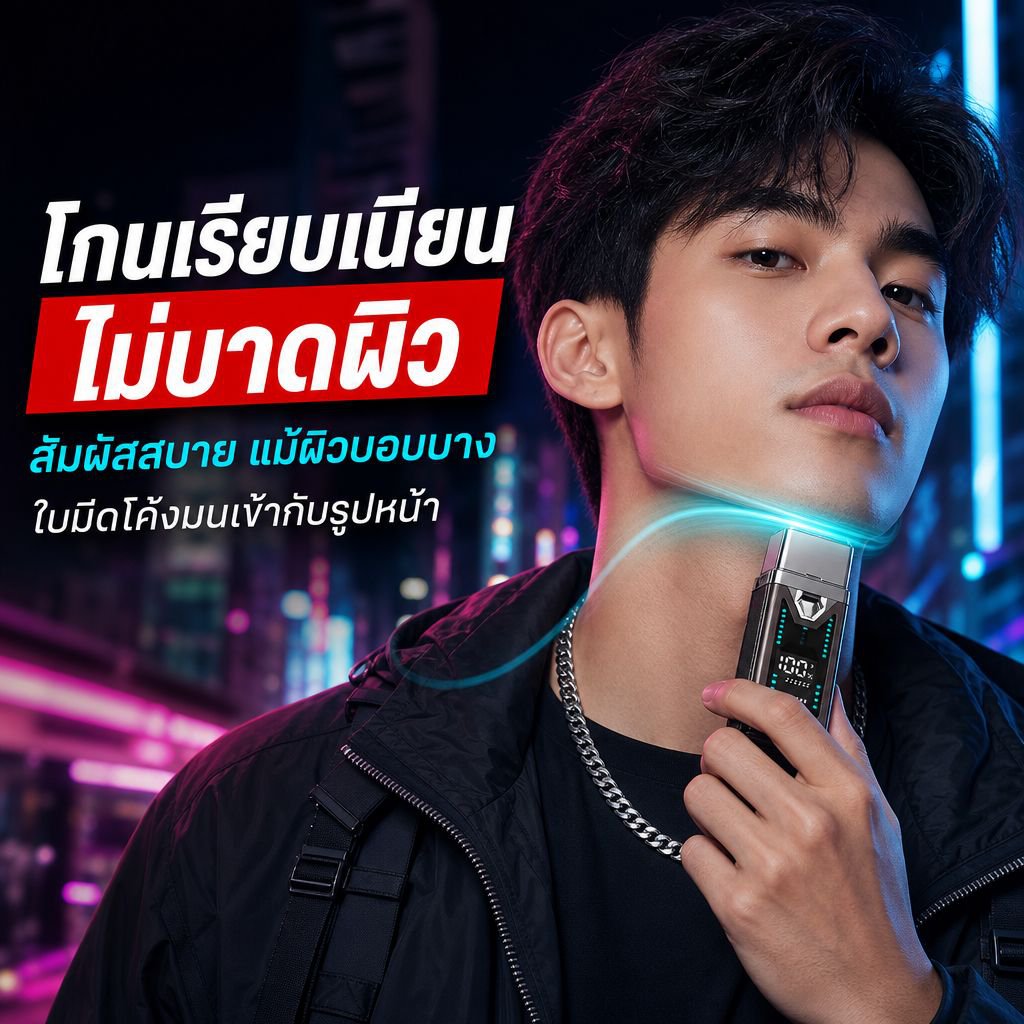 มีดโกนหนวดไฟฟ้าแบบโปร่งใสสำหรับผู้ชาย ใช้ได้ทั้งเปียกและแห้ง สามหัวโกน พกพาง่าย
