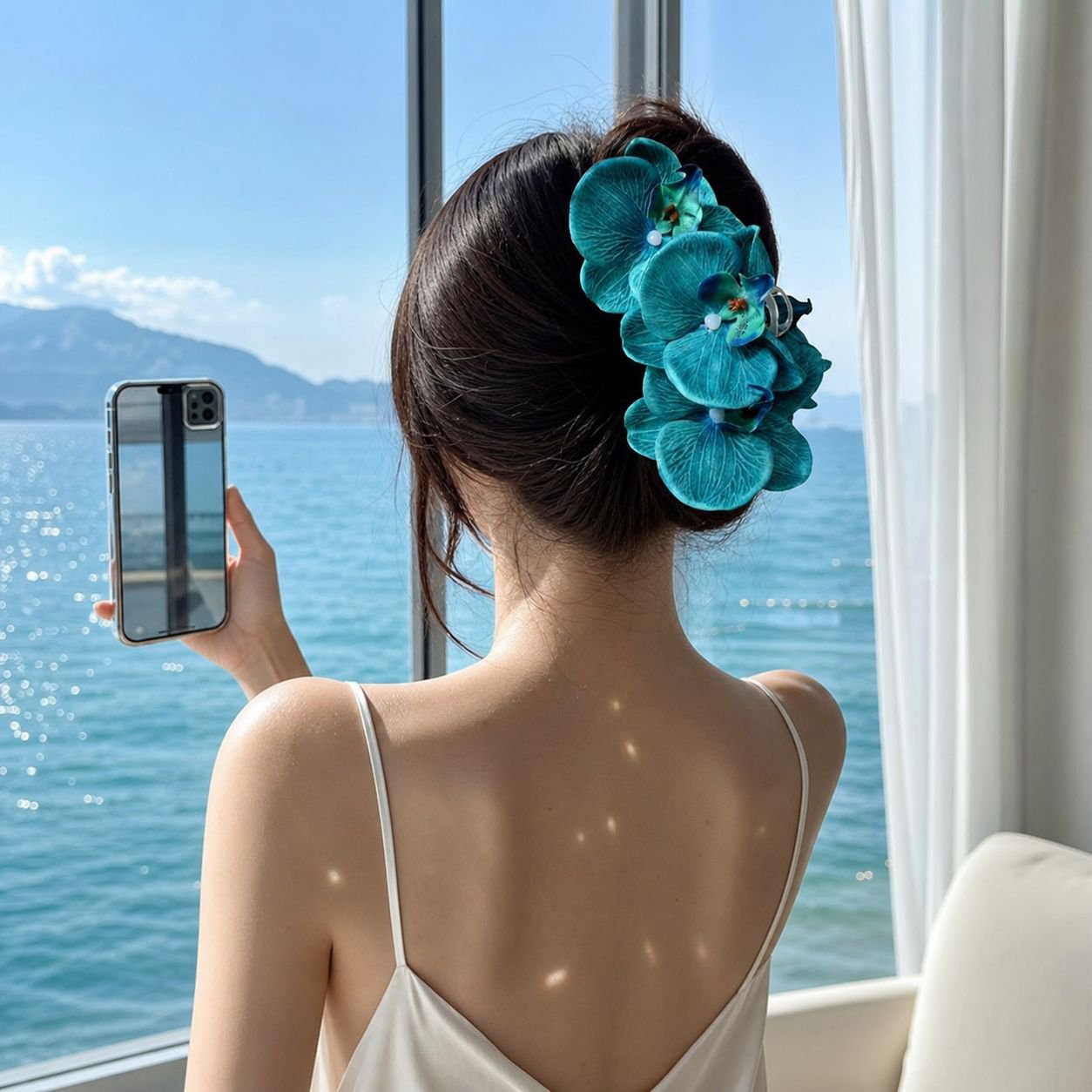 拡散染色された蘭のヘアクリップ、ヘアクリップ、フラワーシャーククリップ、女性向けの多用途で高級感のあるヘアアクセサリー。