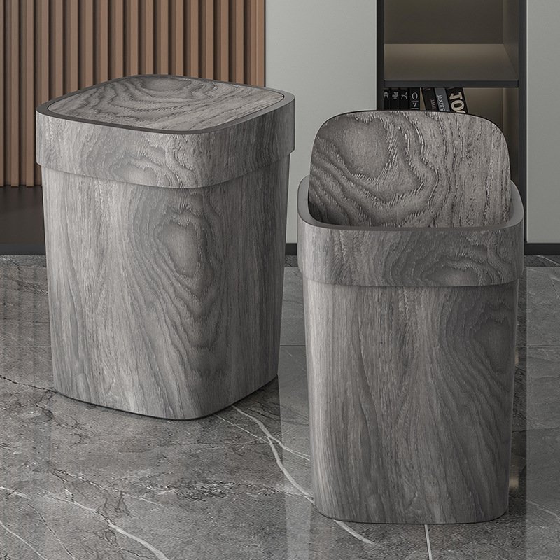 Retro Style Minimalist Wooden Texture Trash Can