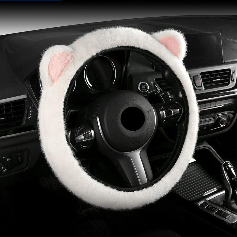 Autumn/Winter Steering Wheel Cover, Winter Plush Ear Steering Wheel Cover, Fuzzy Steering Wheel Cove