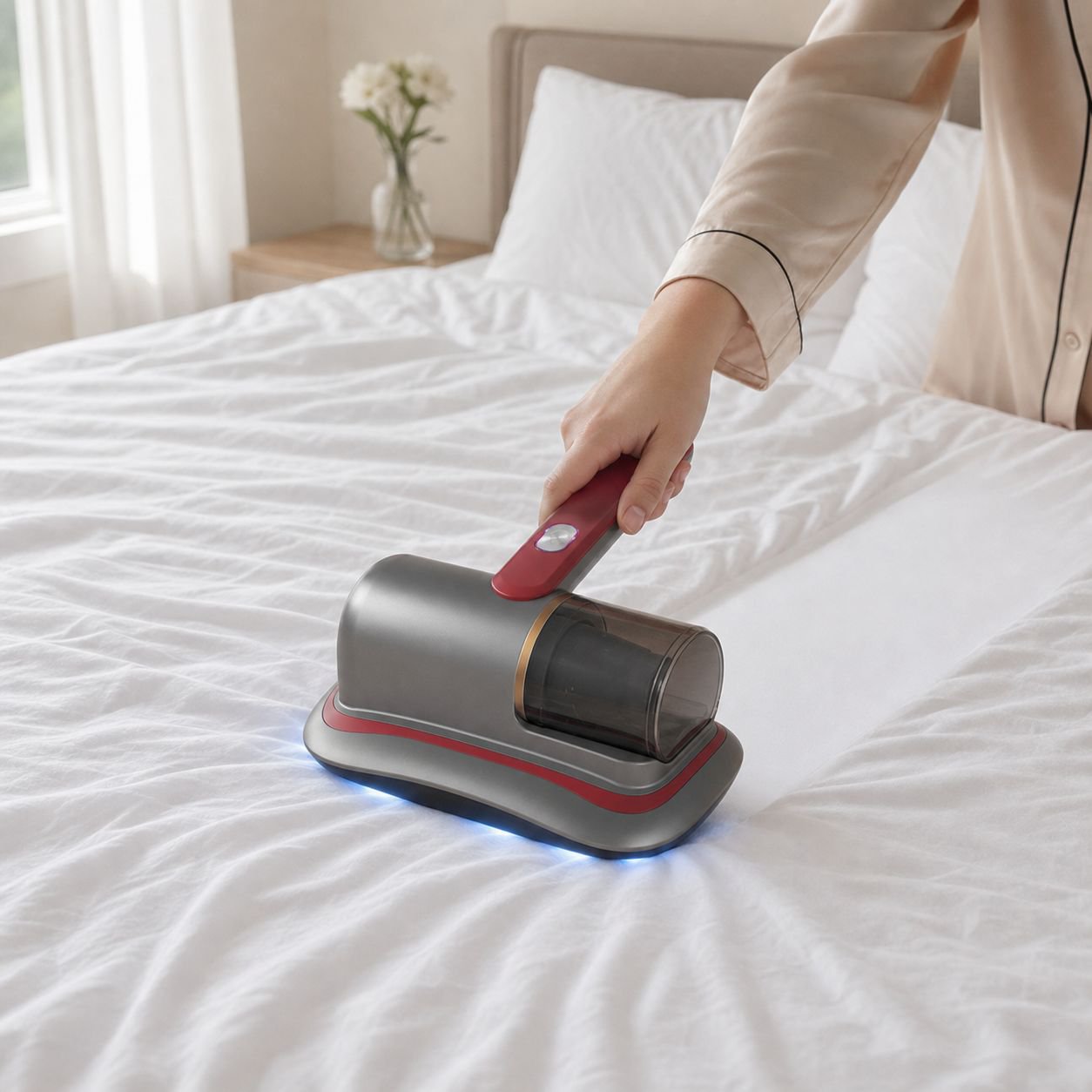 Portable Bed UV Sterilization Wireless Vacuum Cleaner in use on mattress