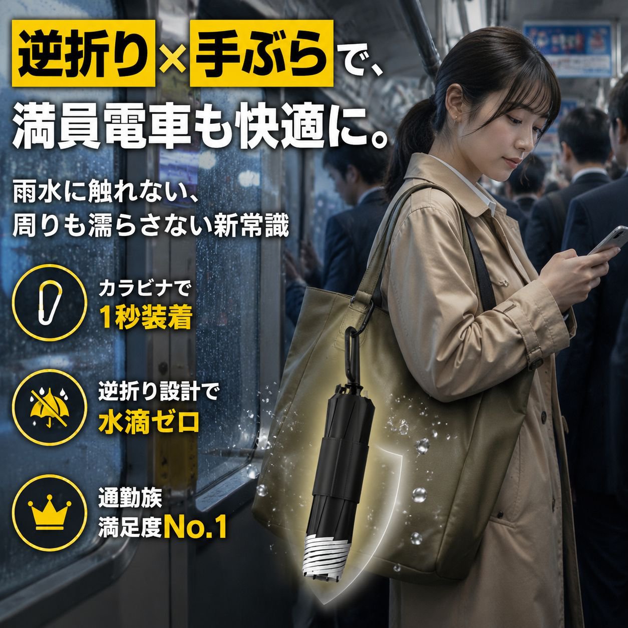 携帯折りたたみ日焼け止め防風逆折り傘