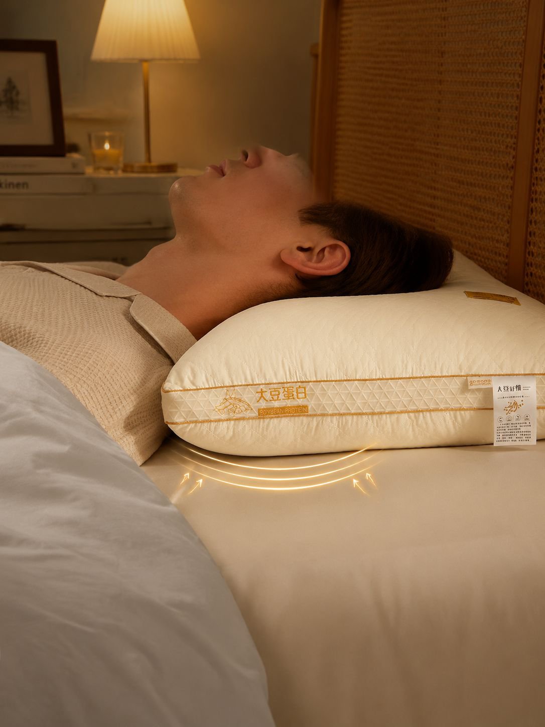 Men's home soybean fiber pillow with ergonomic cervical support
