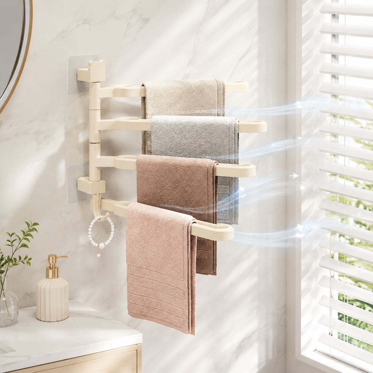 Waterproof NoPunch Rotating Towel Rack Bathroom Shelf Bath Towel Rack Bathroom Bathroom Accessories