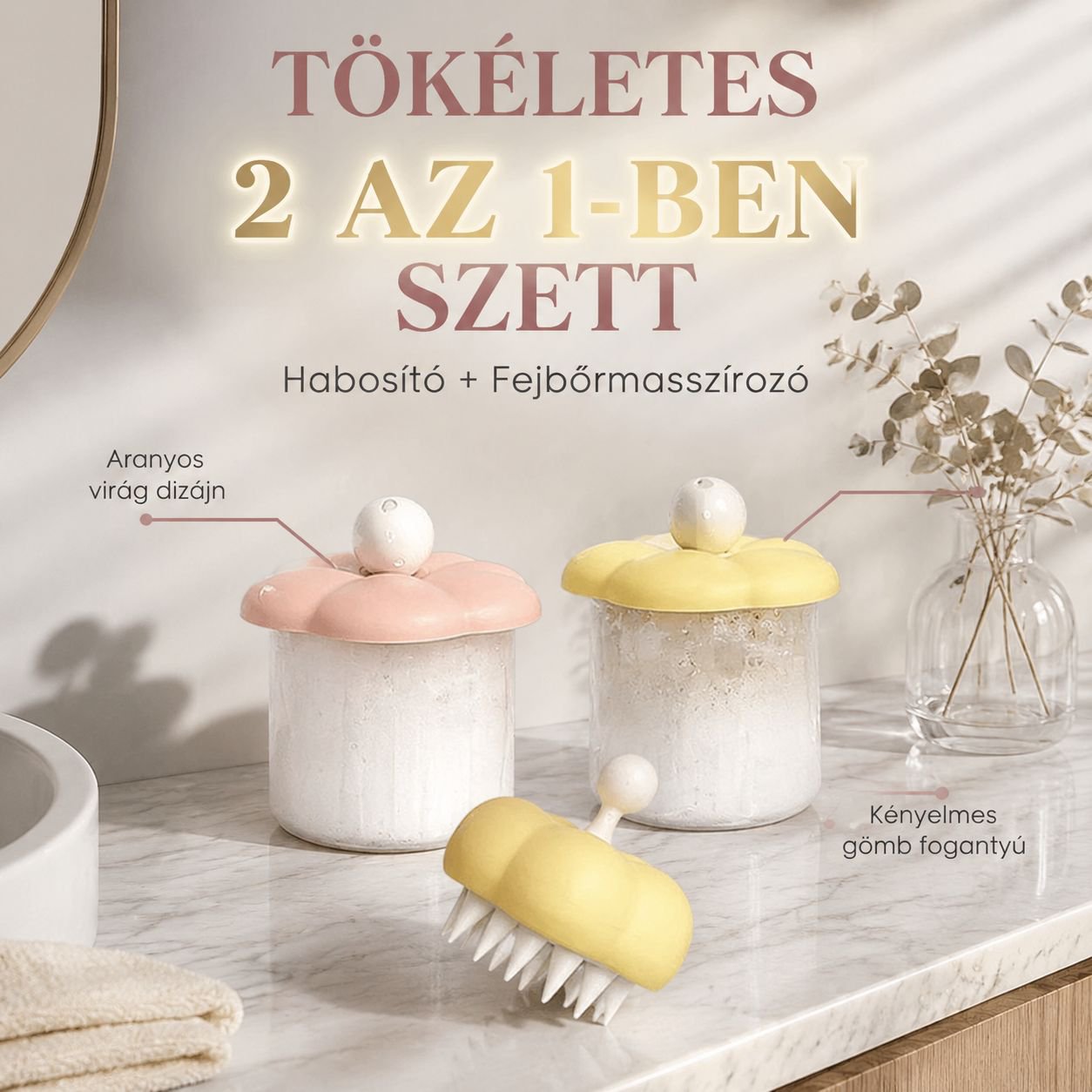 Fejbőr masszázs szilikon kefe habosító palack szett