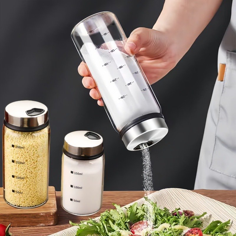 Boîte à épices rotative en verre résistant à la chaleur avec couvercle en acier inoxydable