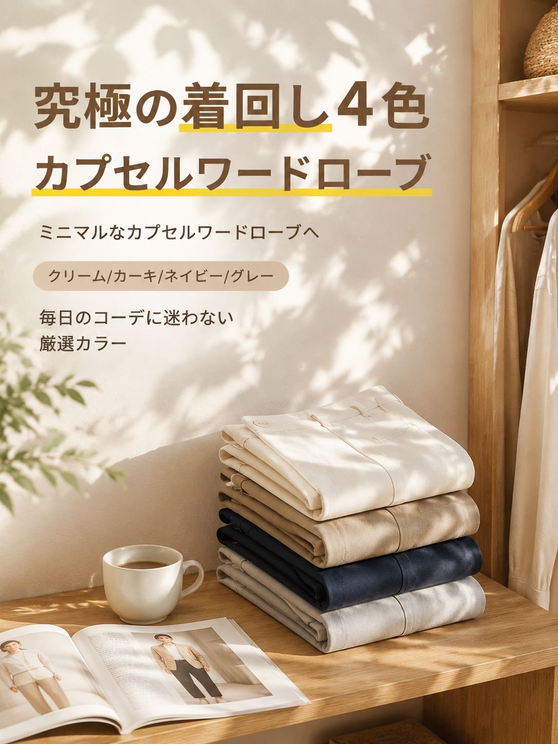Monolly シワになりにくいクラウドコットン9分丈ワイドパンツ