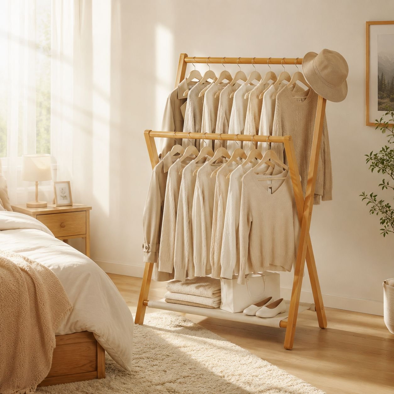 Simple Bamboo Indoor Clothes Rack, Foldable and Odorless
