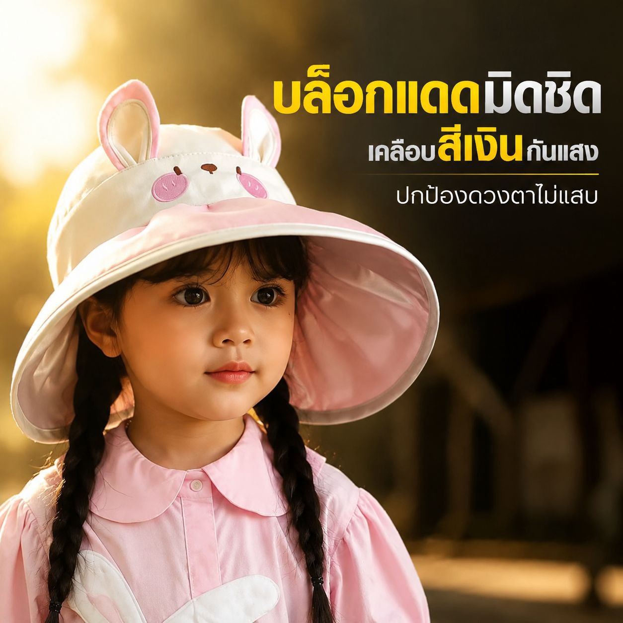 หมวกปีกกว้างกันแดดเด็กผู้หญิงแบบบางสำหรับฤดูร้อน