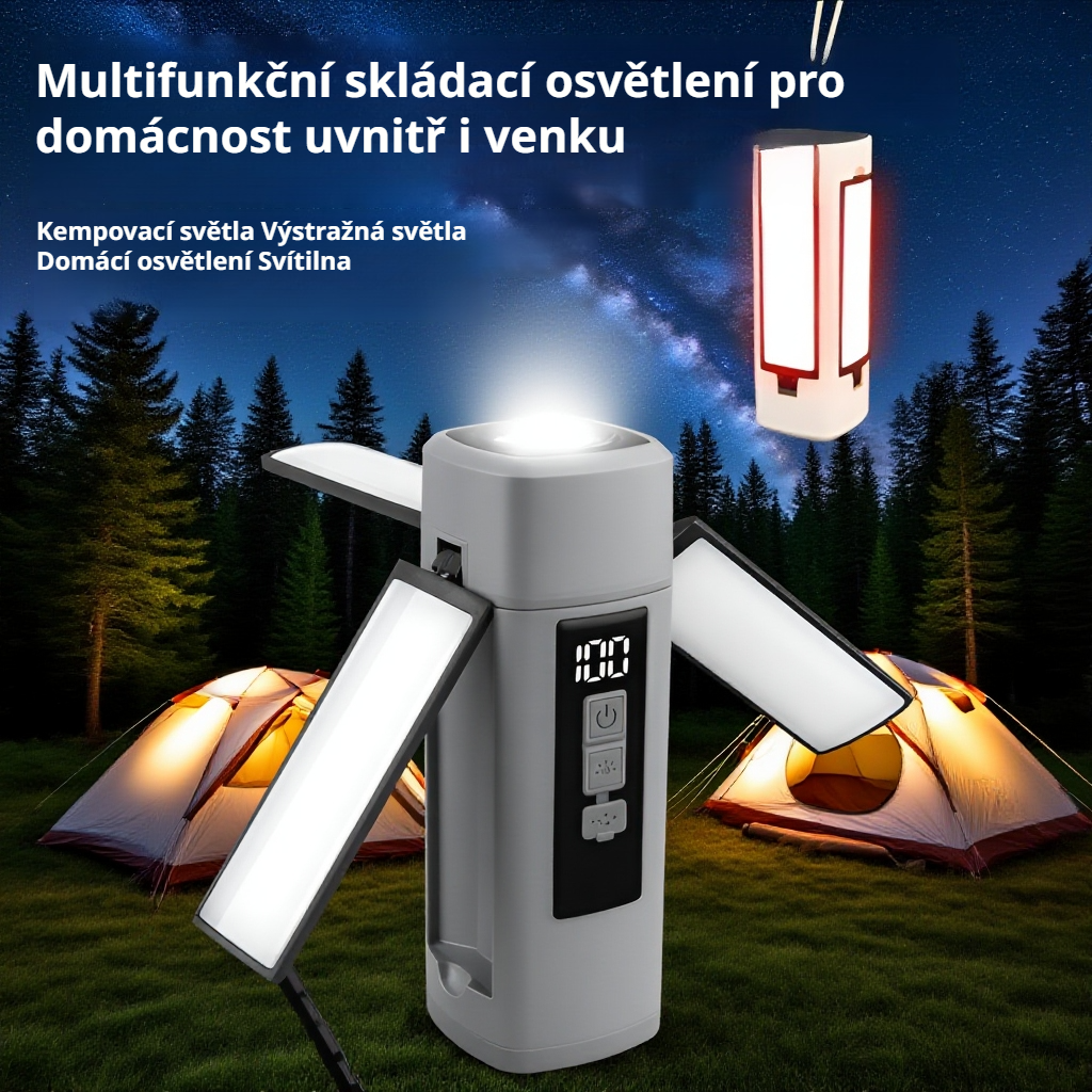 Dobíjecí venkovní závěsná lampa s funkcí skládání a teleskopu pro kempování