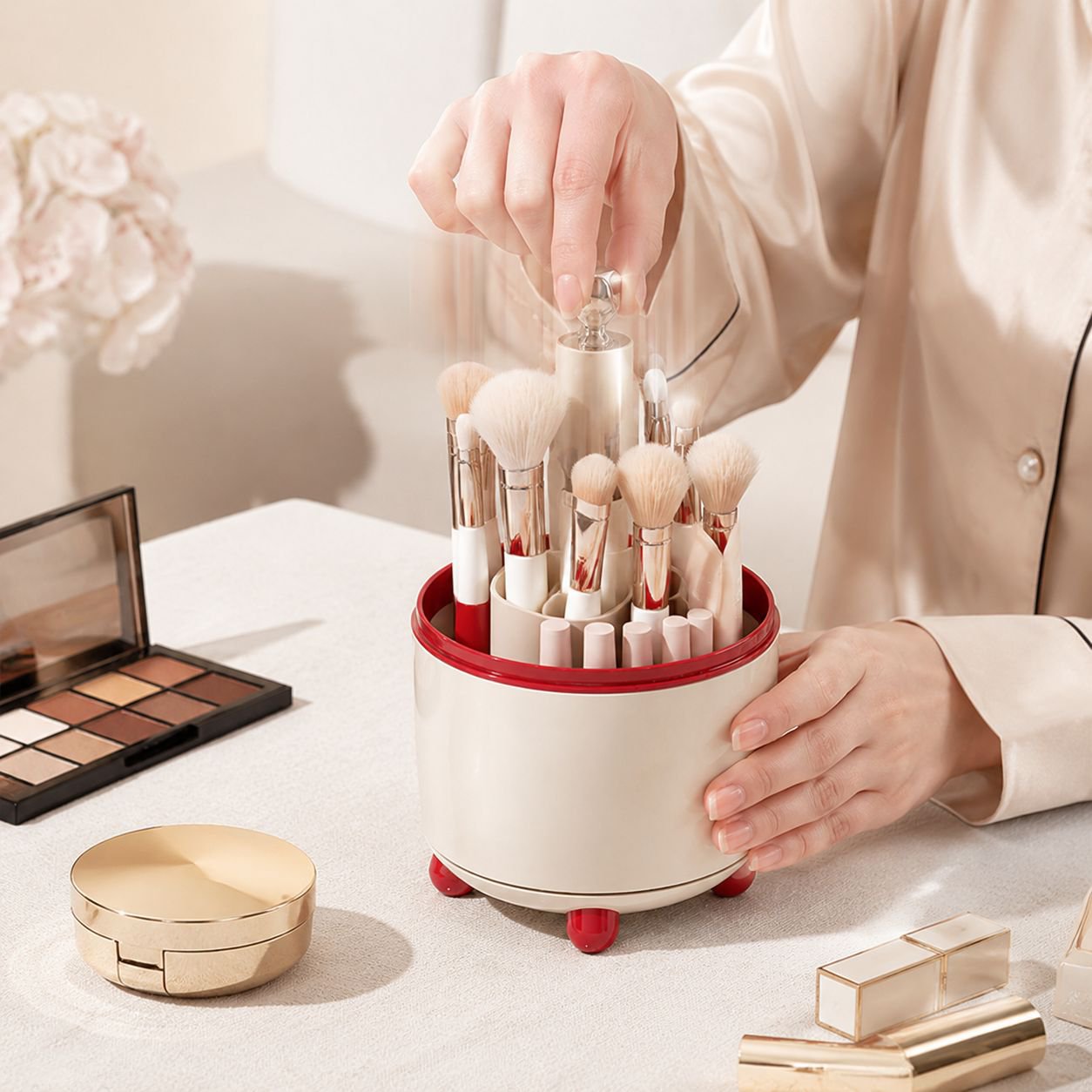 Elegant light luxury makeup organizer with 360-degree rotation