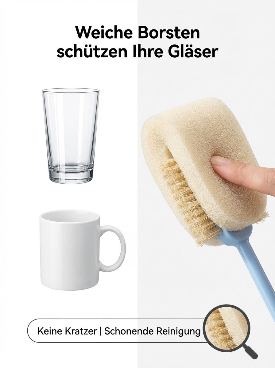 Ergonomische Flaschenbürste mit vielseitigen Bürstenköpfen
