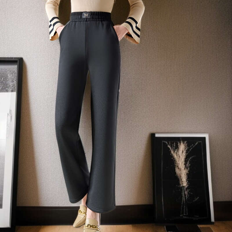 여성 캐주얼 기모 와이드 팬츠 전면 착용샷