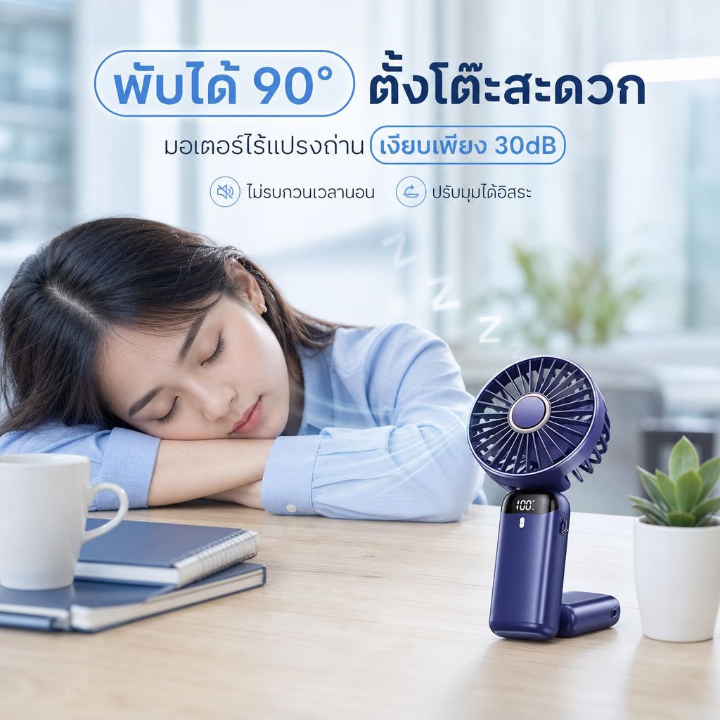 พัดลมมือถือ USB พับได้ มินิหอมสดชื่น เงียบพกพาง่าย ตั้งโต๊ะ รุ่นใหม่ 2026