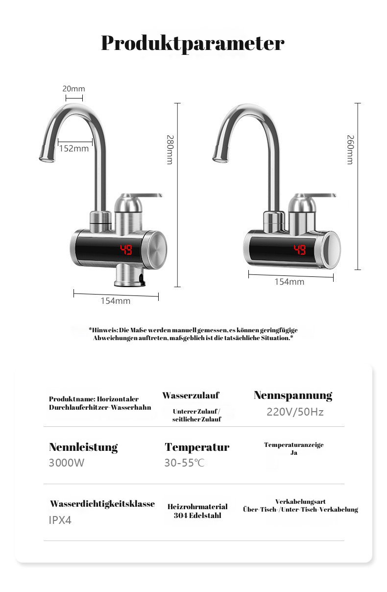 Elektrischer Warmwasserhahn aus Edelstahl – Modernes Design