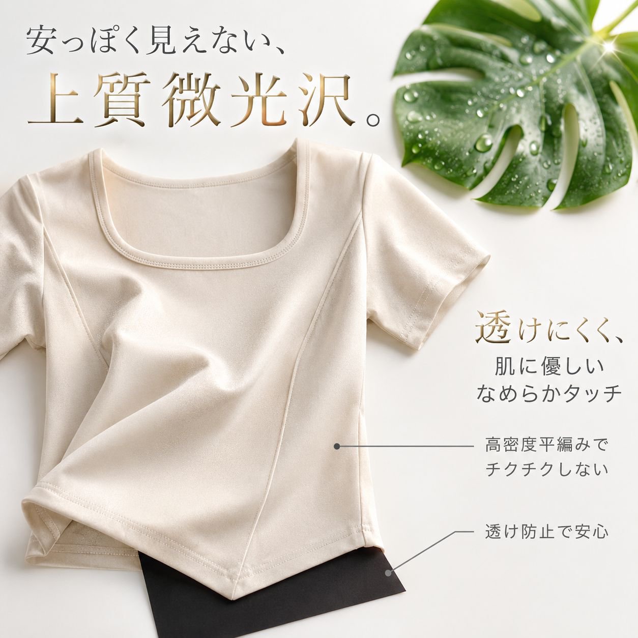 レディース夏スクエアネック無地スリム半袖Tシャツ