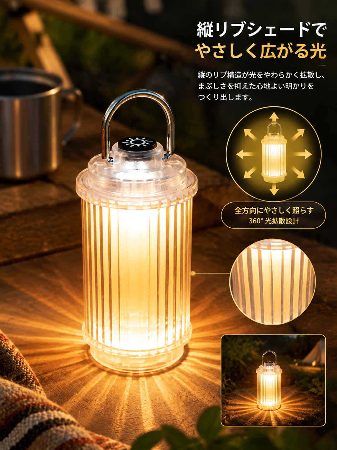 Khonsu S3 ミニ透明キャンプランプ、充電式多機能テントキャンプランプ、LED照明