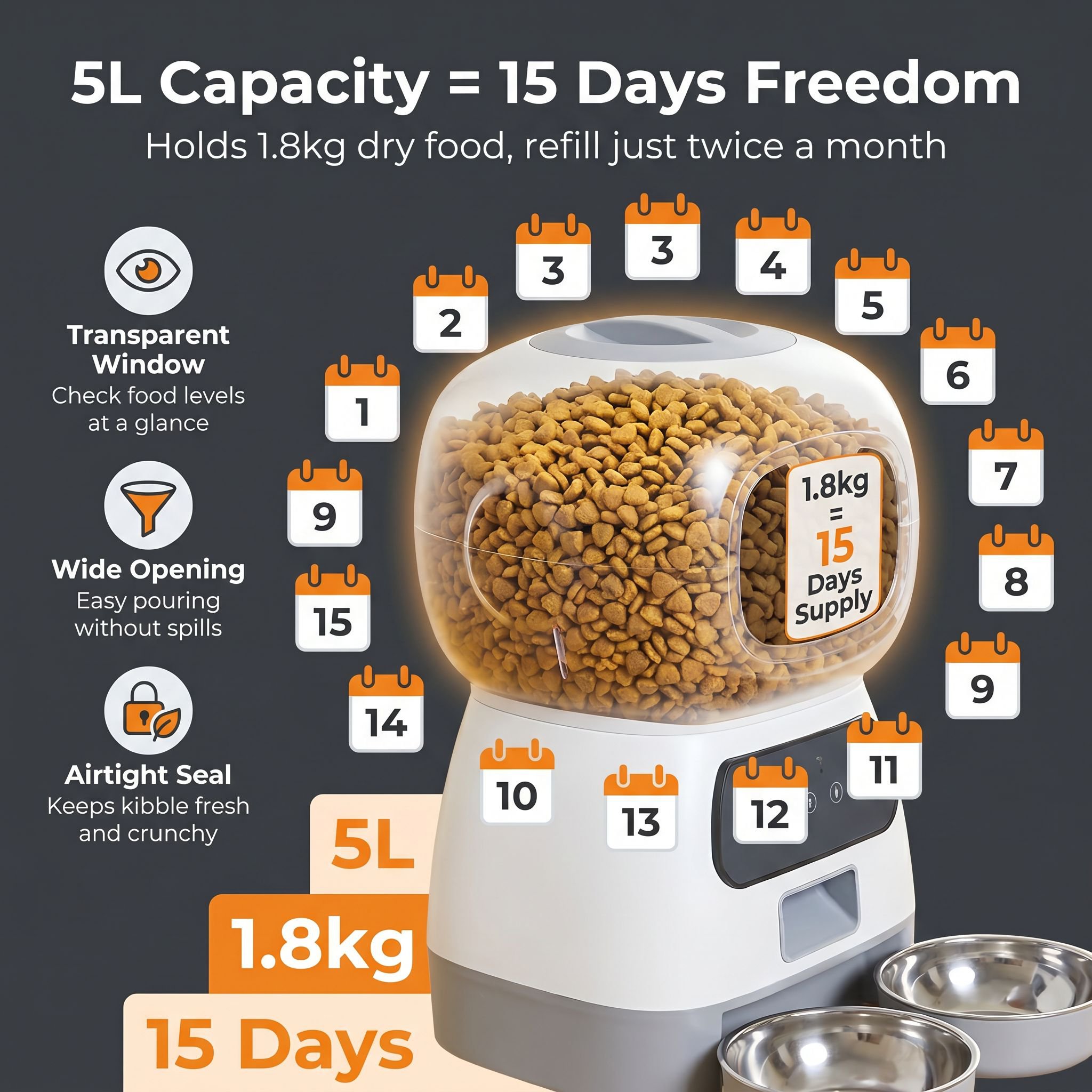 Automatic pet feeder with Wi-Fi, 3.5L large capacity.