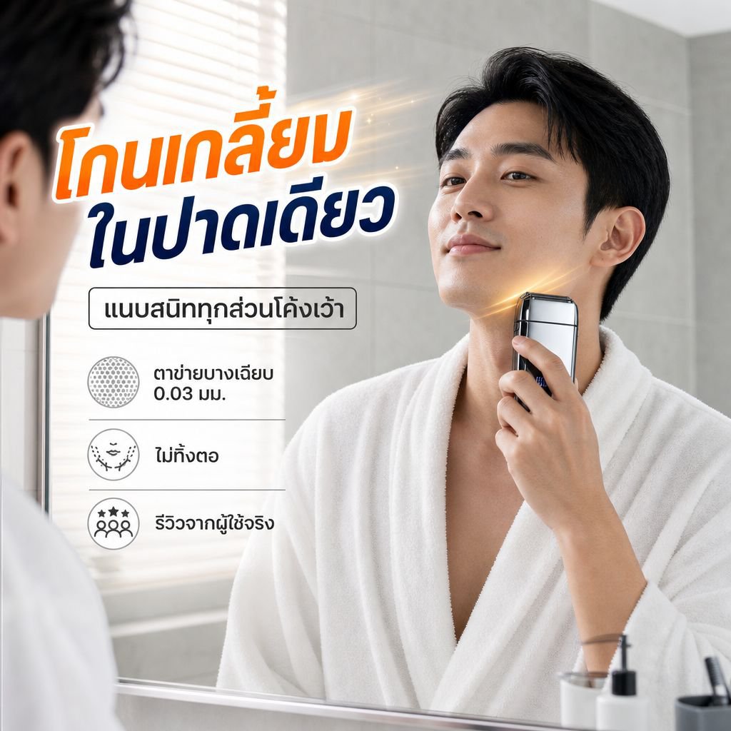 เครื่องโกนหนวดไฟฟ้าแบบสั่นสำหรับผู้ชาย ชาร์จ USB โกนสะอาดไร้รอยต่อ
