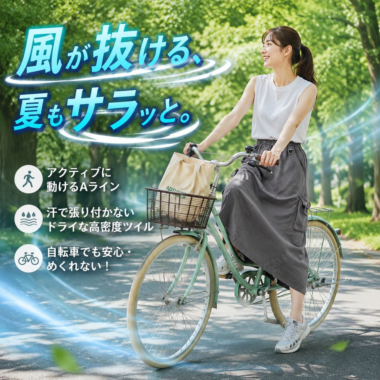 夏新作ハイウエストゆったりAラインブラックワークロングスカート