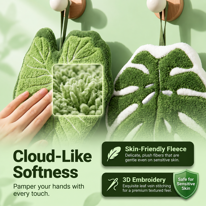 Monstera leaf hand towel, hangable household kitchen and bathroom absorbent towel