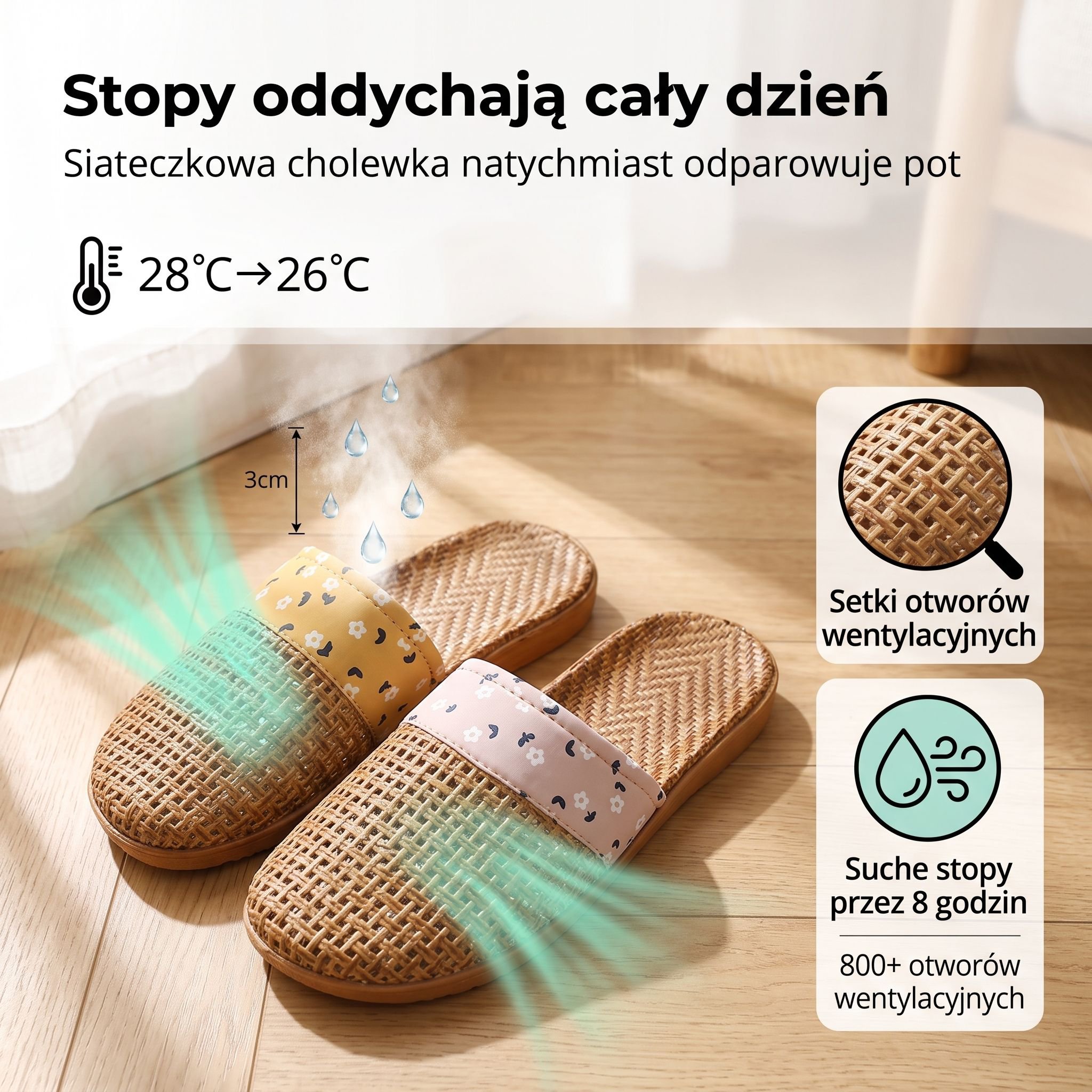 antypoślizgowe, z grubą podeszwą, na podłogi drewniane, z oddychającą konstrukcją