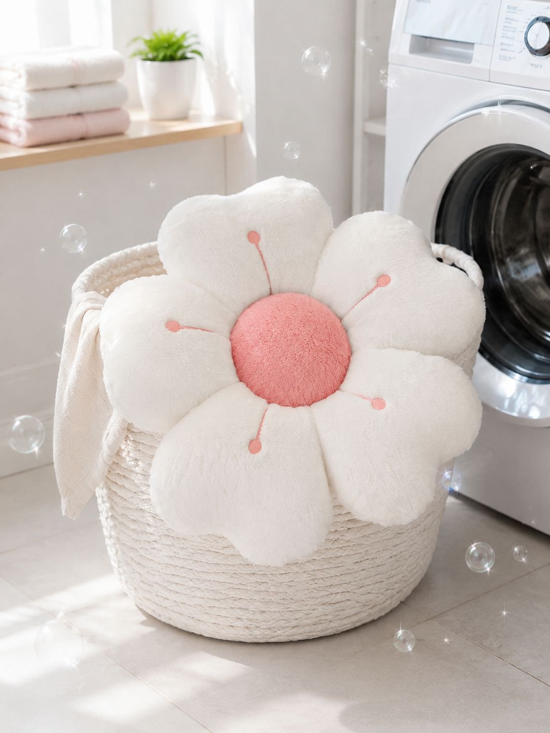 Decorative flower-shaped cushion close-up