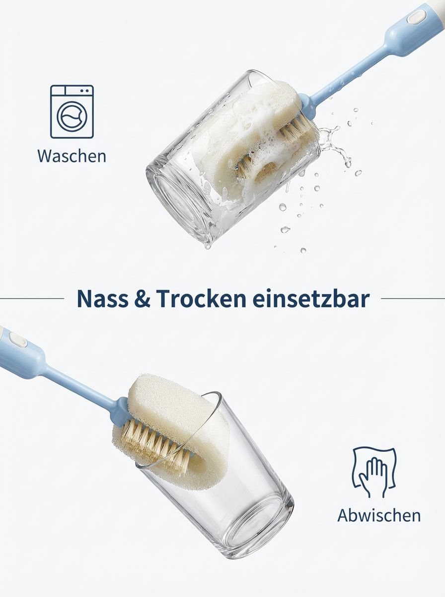 Praktische Küchenbürste für Gläser, Tassen und Karaffen