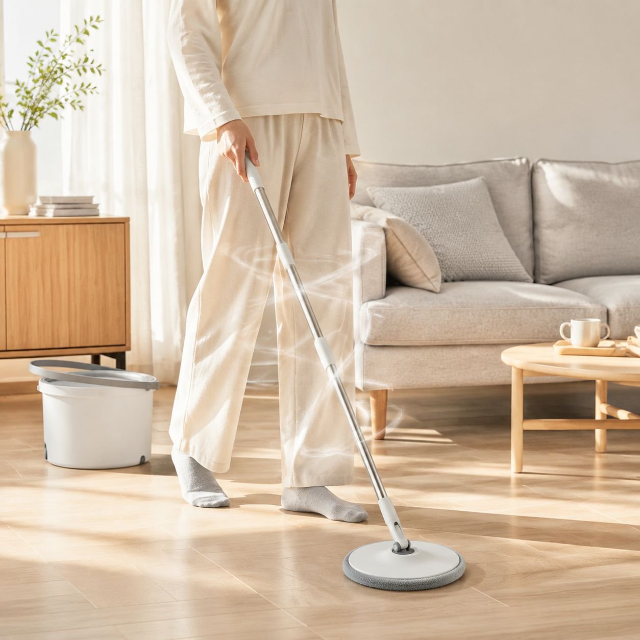 Freihändiger Mopp mit Eimer, Schmutz- und Sauberwassertrennung