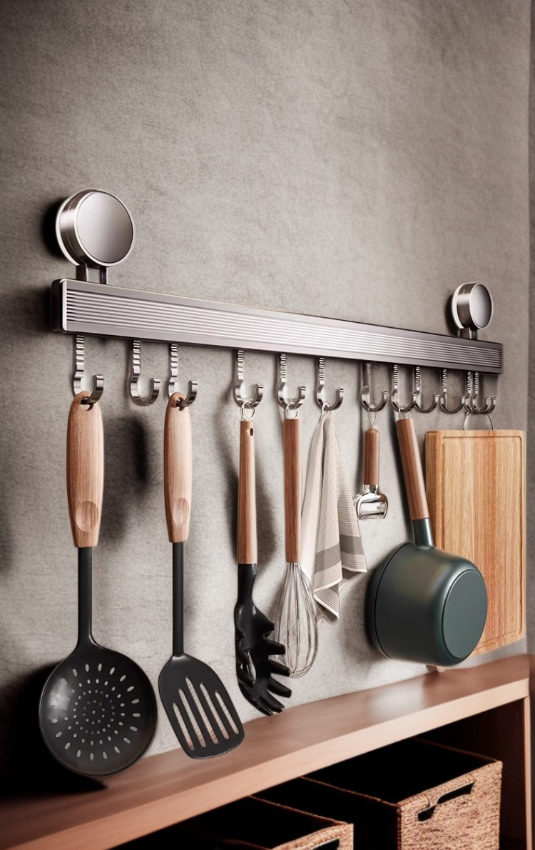 Support de cuisine à ventouse installé sur mur sans perforation