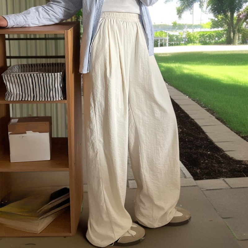 クリームムースヤマモト パンツ レディース 夏 カジュアル 多用途 ドレープ クリーム パンツ テクスチャード レイジー アイスシルク ワイドレッグパンツ