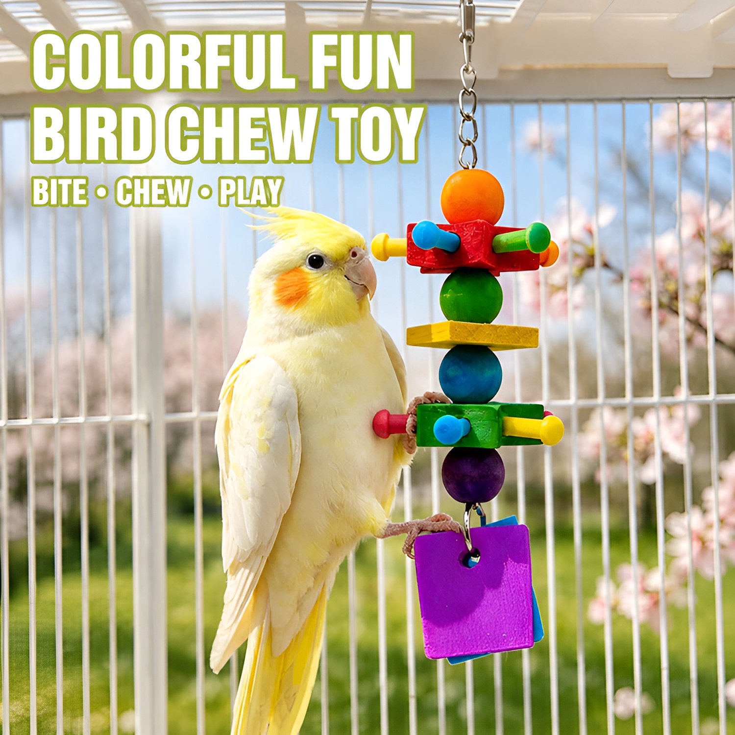 Parrot Colorful Chewing Toy Stand, Cockatiel Tiger Skin Peony Educational Toy, Claw Sharpening and B
