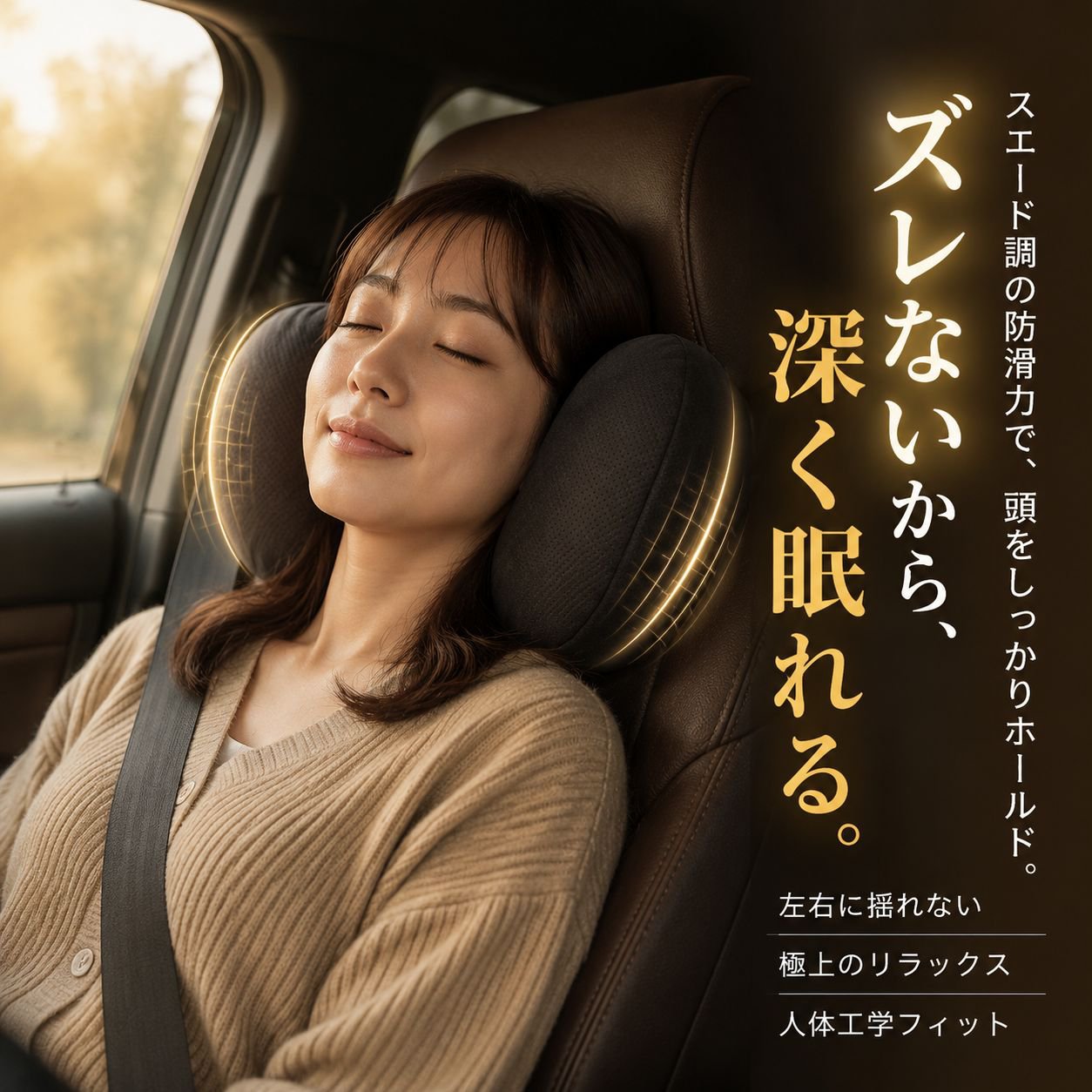 車用ヘッドレスト 吸湿通気性 クッション スエードネックピロー