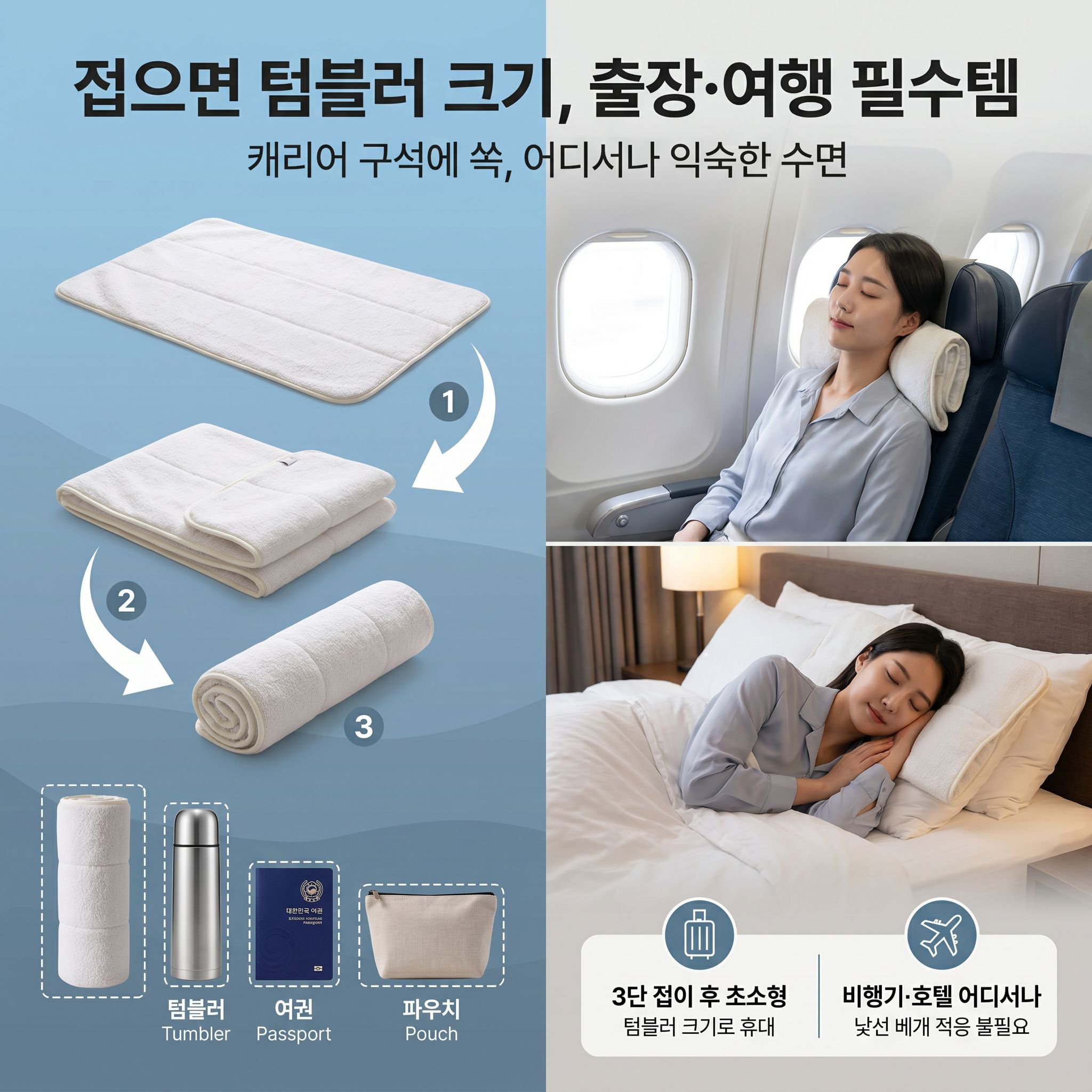 순면 접이식 경추 베개 다기능 높이 조절 가정용 여행 베개 속