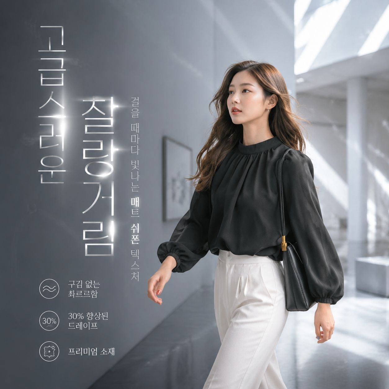 신상 쾌속 건조 하이넥 퍼프 소매 쉬폰 블라우스