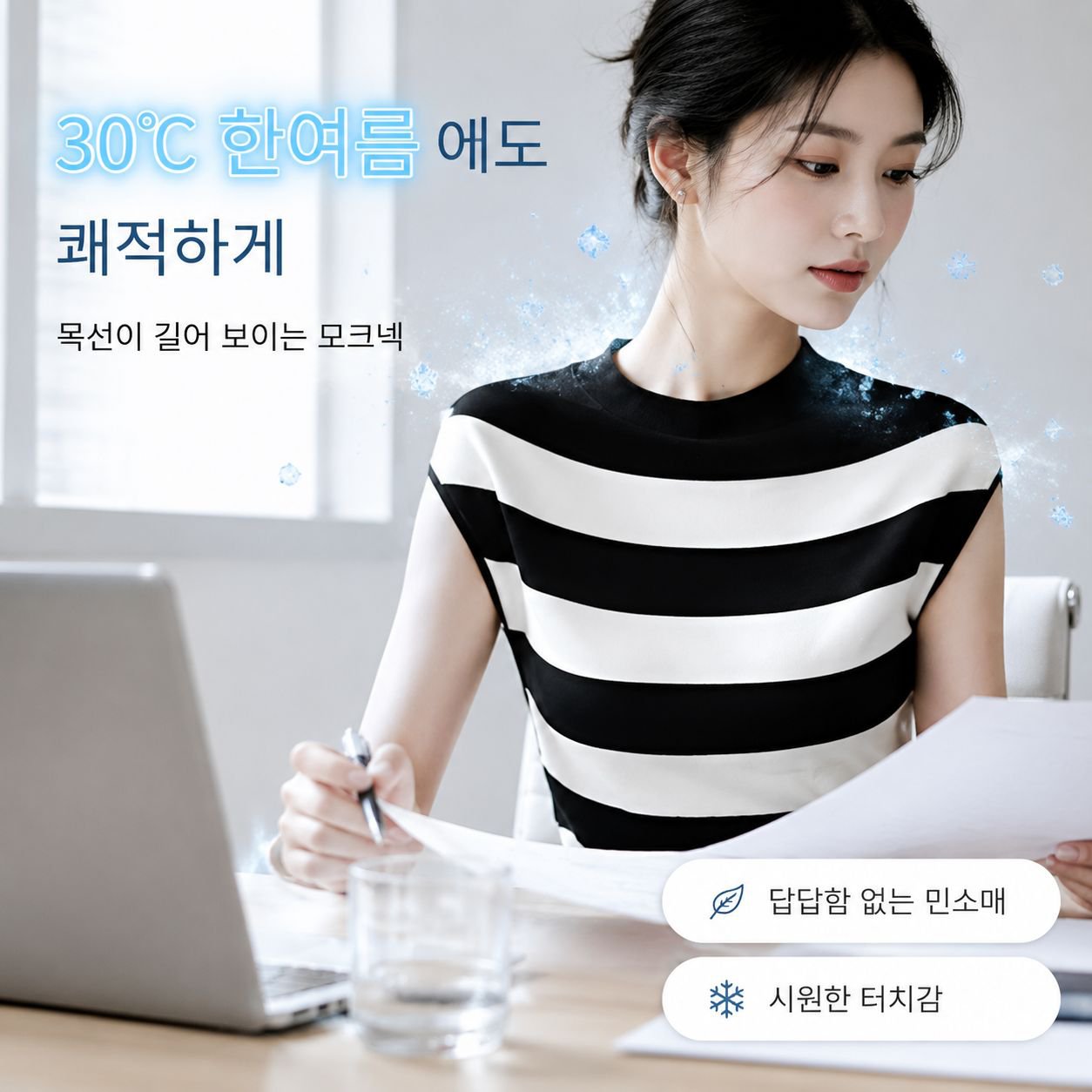캐주얼 스트라이프 상의+스커트 세트